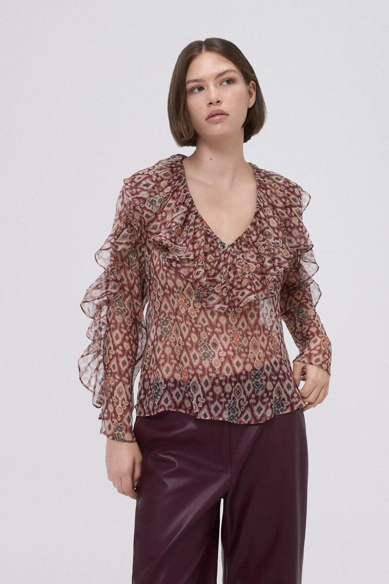 Cortefiel Blusa de seda estampada