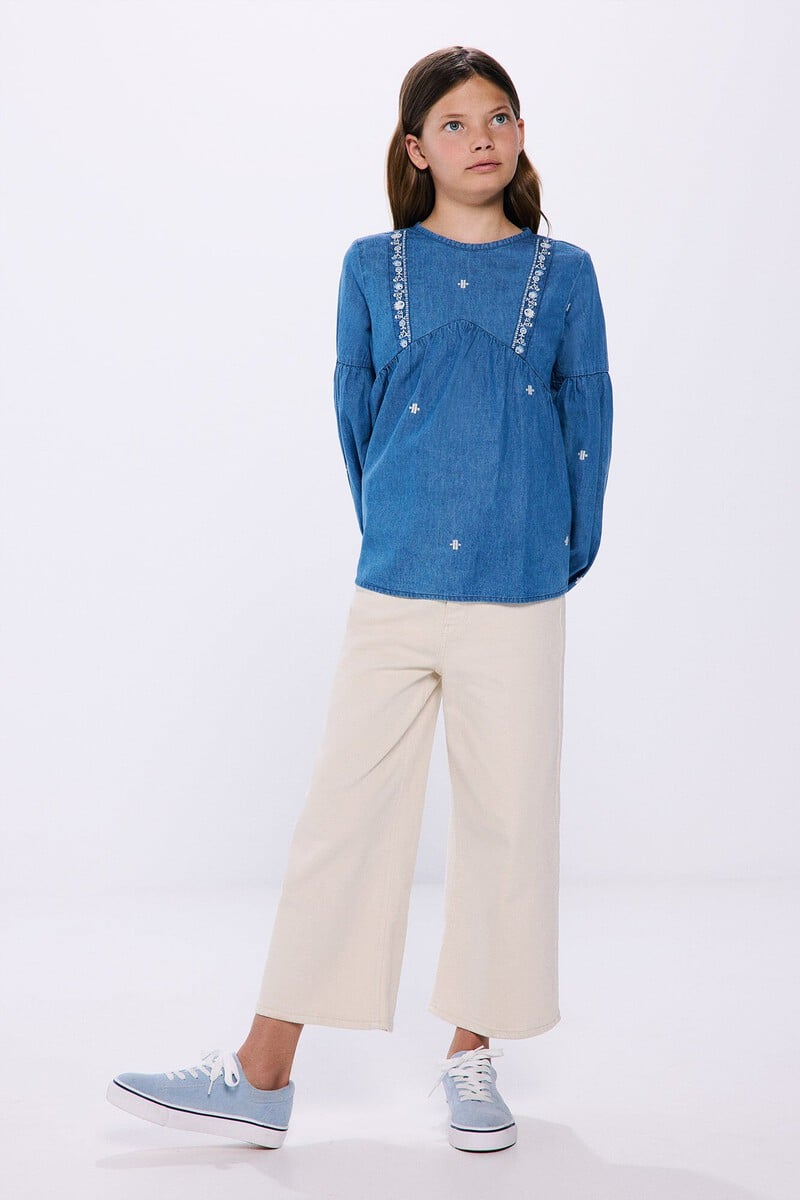 Cortefiel Blusa Denim Bordados Niña