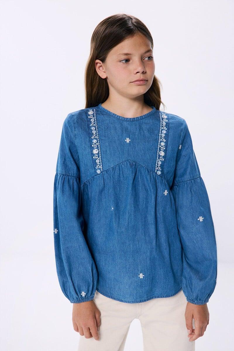 Cortefiel Blusa denim bordados niña
