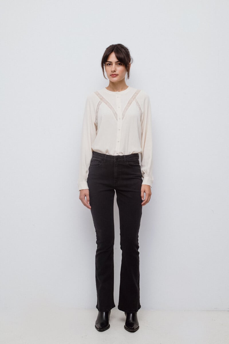 Cortefiel Blusa Encaje Cuello Mao