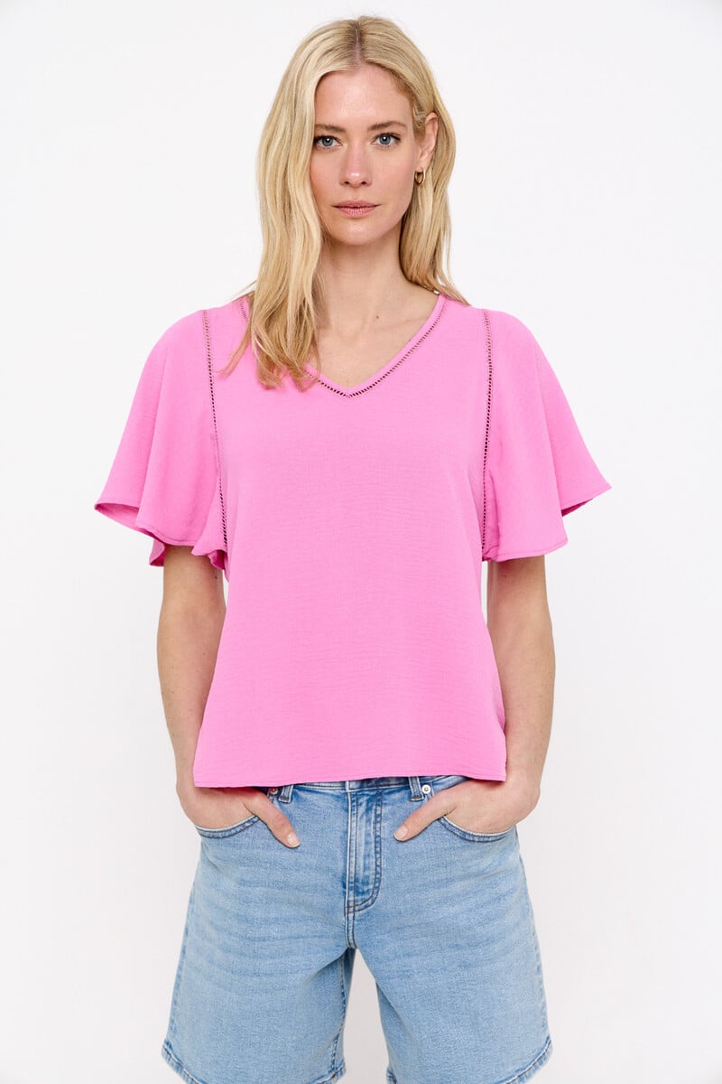 Cortefiel Blusa Escote Pico Detalle Encaje