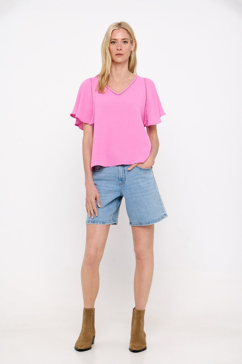 Cortefiel Blusa Escote Pico Detalle Encaje