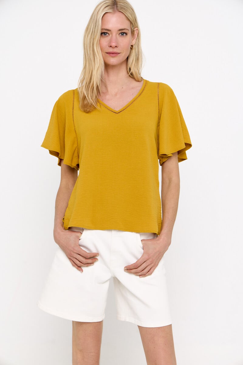 Cortefiel Blusa Escote Pico Detalle Encaje
