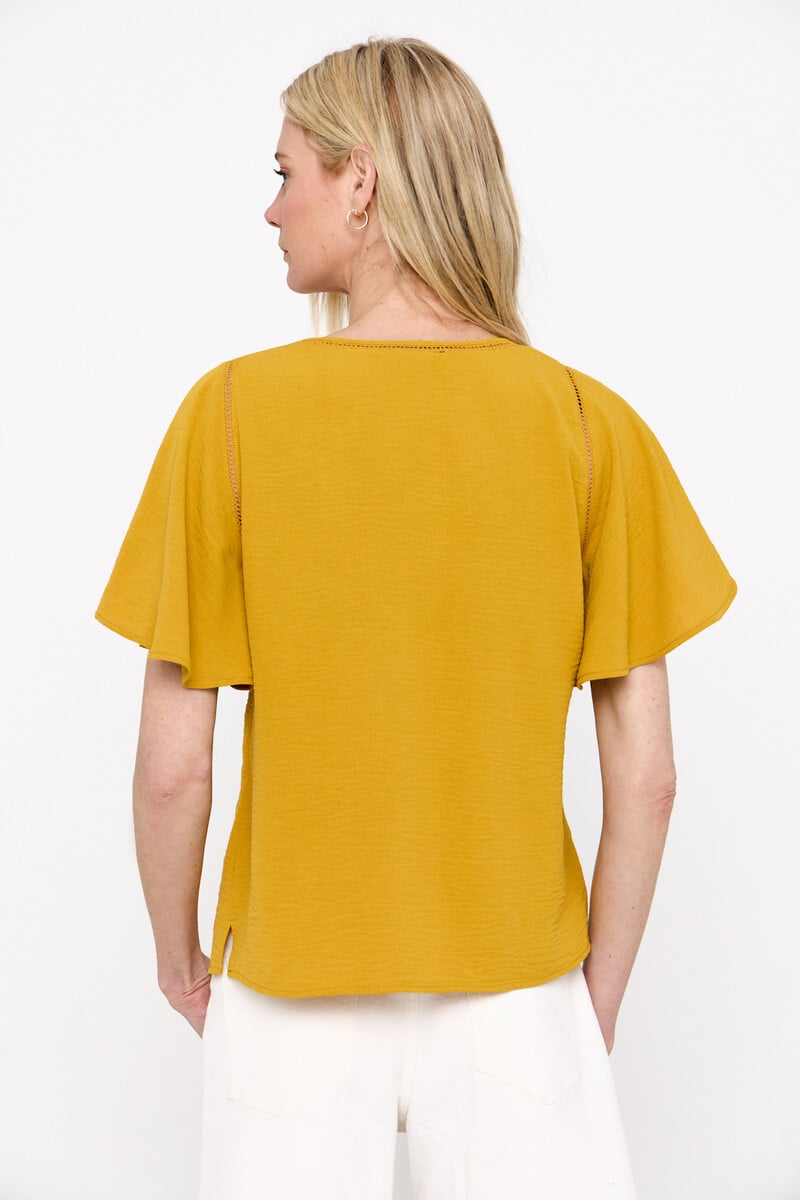 Cortefiel Blusa Escote Pico Detalle Encaje