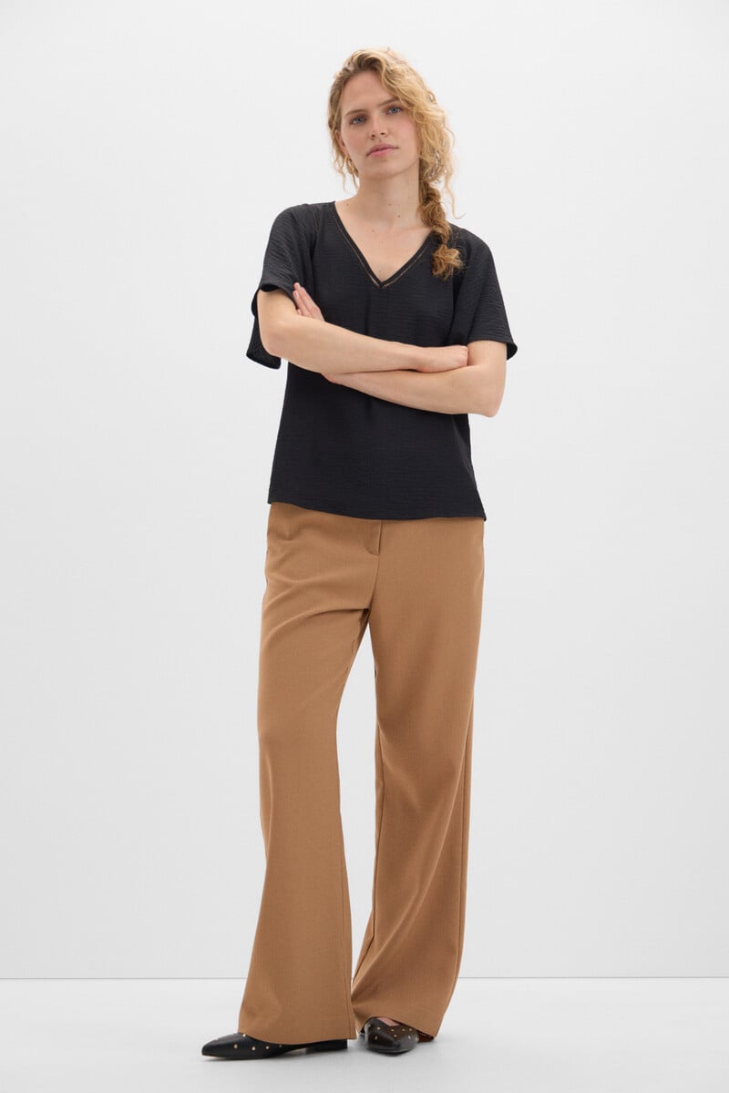 Cortefiel Blusa Escote Pico Detalle Encaje