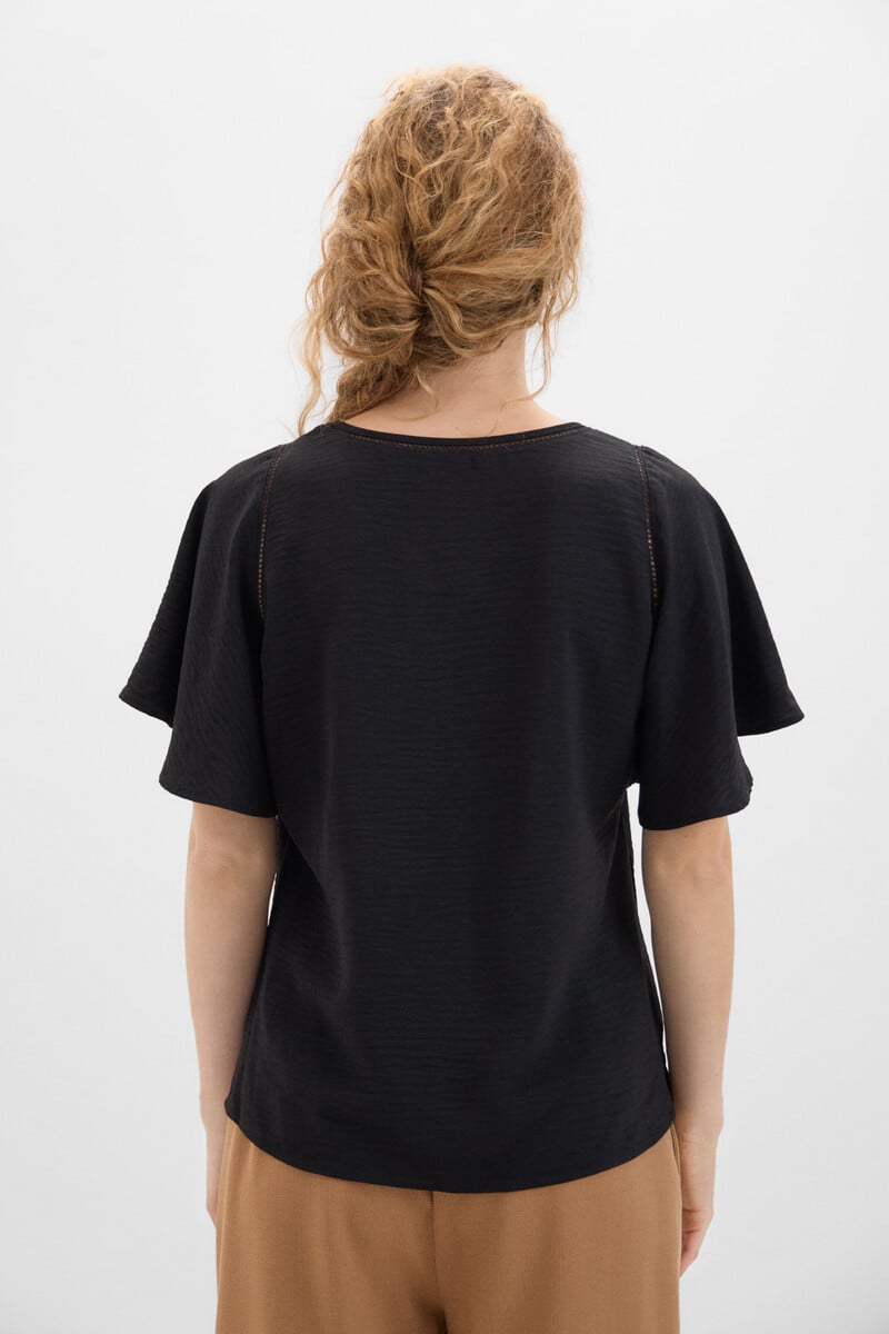 Cortefiel Blusa Escote Pico Detalle Encaje