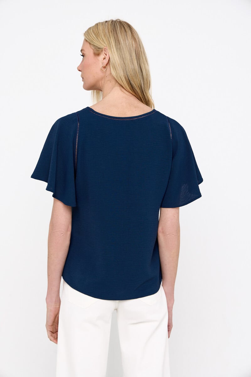 Cortefiel Blusa Escote Pico Detalle Encaje