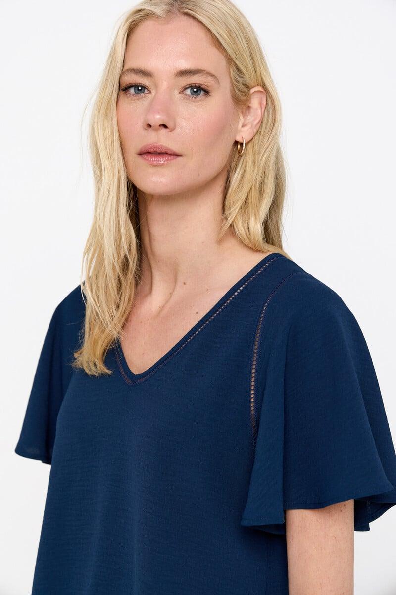 Cortefiel Blusa Escote Pico Detalle Encaje