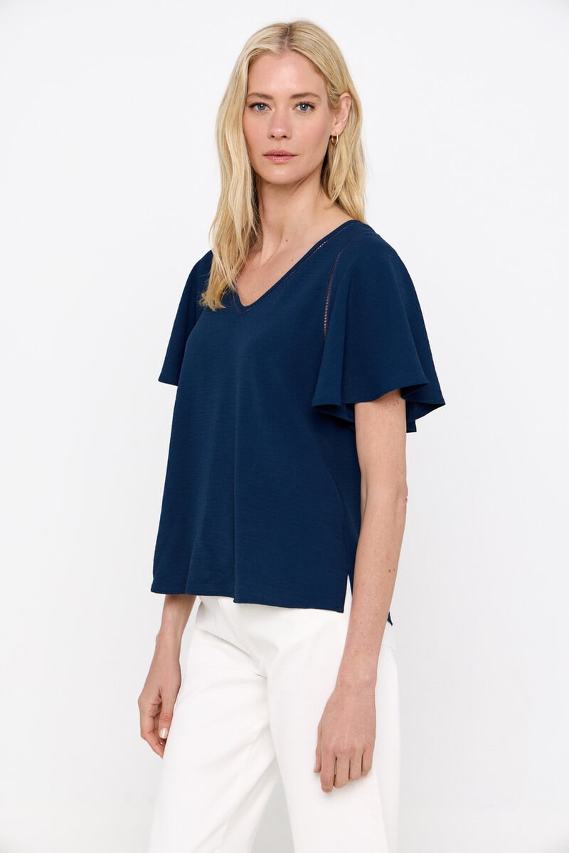 Cortefiel Blusa escote pico detalle encaje