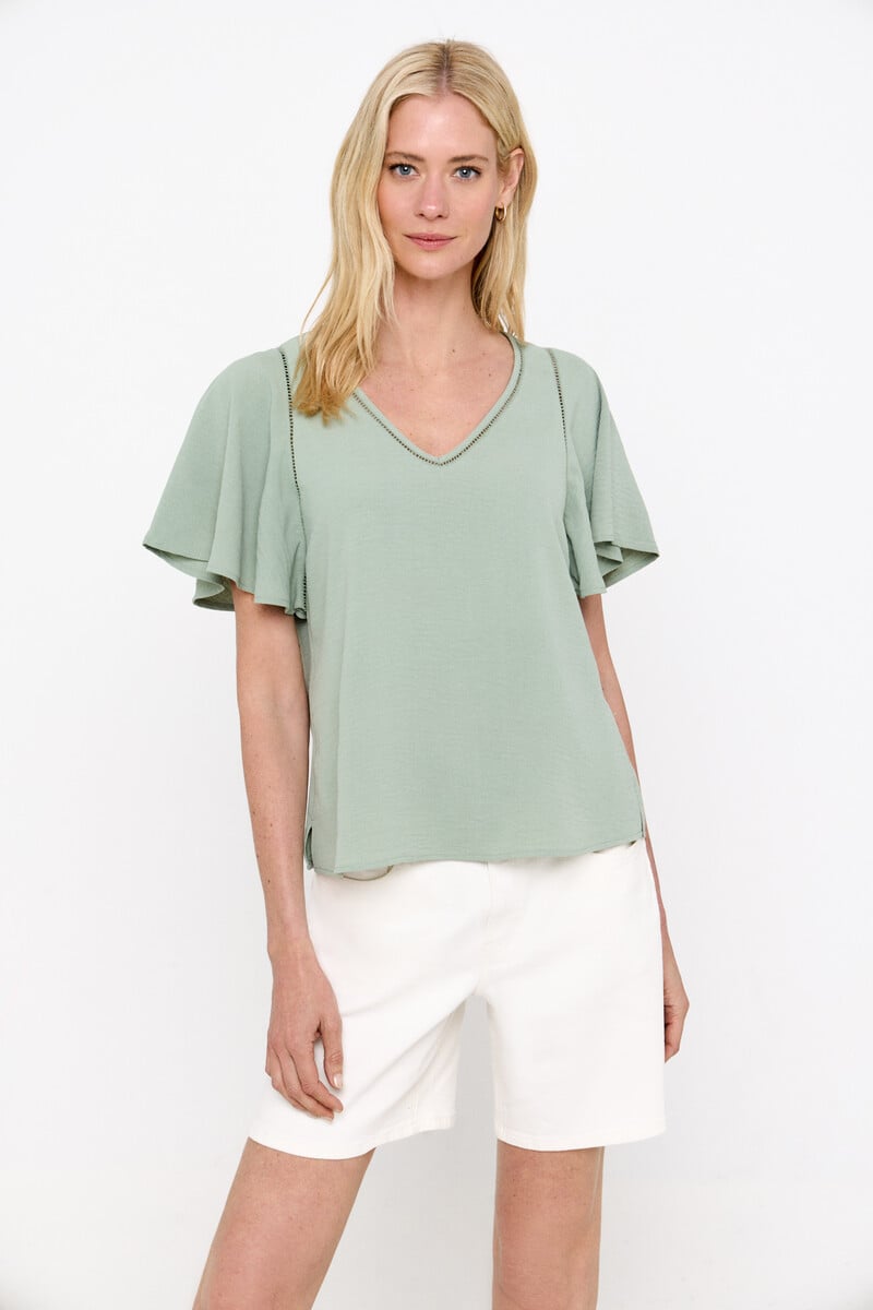 Cortefiel Blusa escote pico detalle encaje