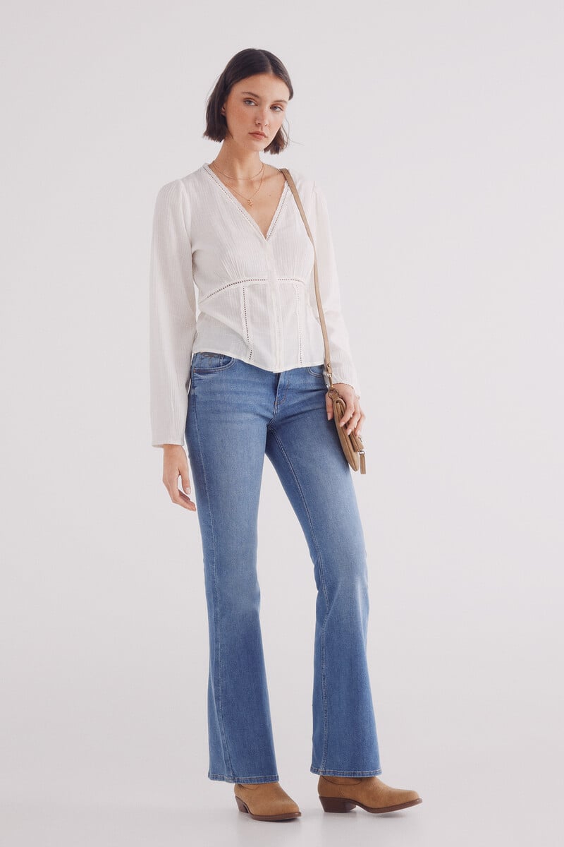 Cortefiel Blusa Escote Pico Lace