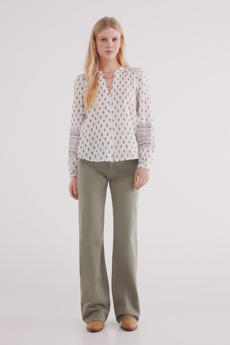 Cortefiel Blusa Estampada Bordados Mangas