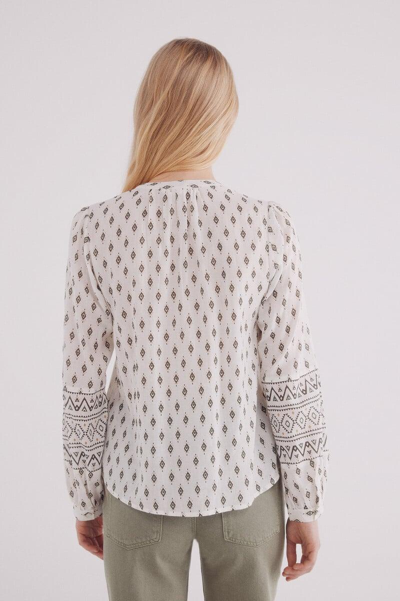 Cortefiel Blusa Estampada Bordados Mangas