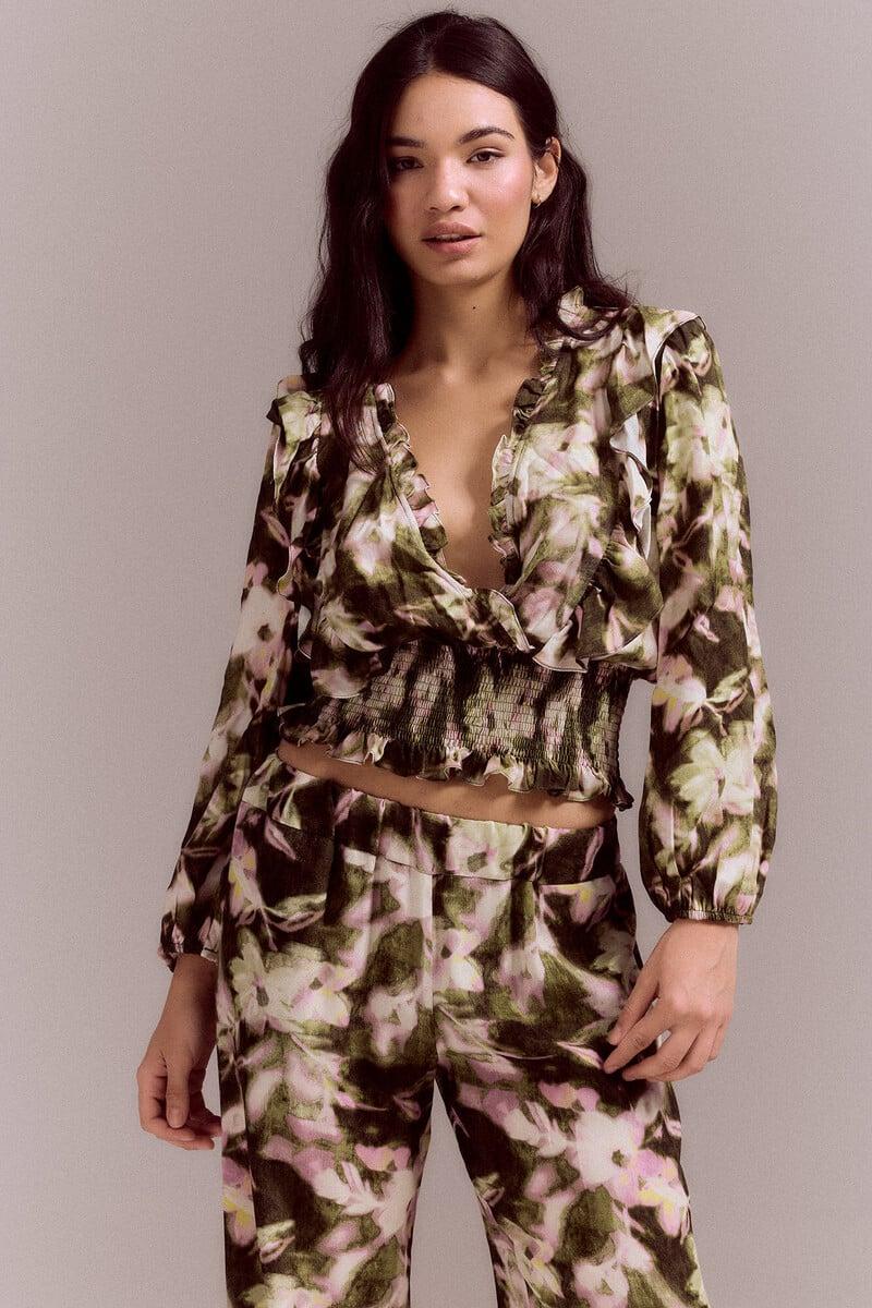 Cortefiel Blusa Estampada Nido De Abeja
