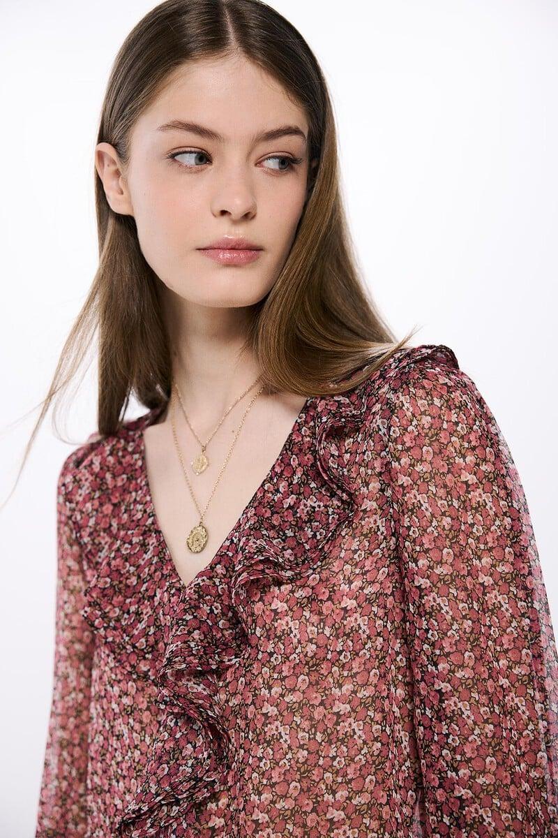 Cortefiel Blusa Estampada Volante Delantero