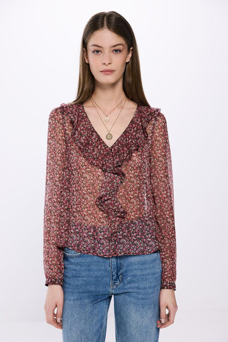 Cortefiel Blusa estampada volante delantero
