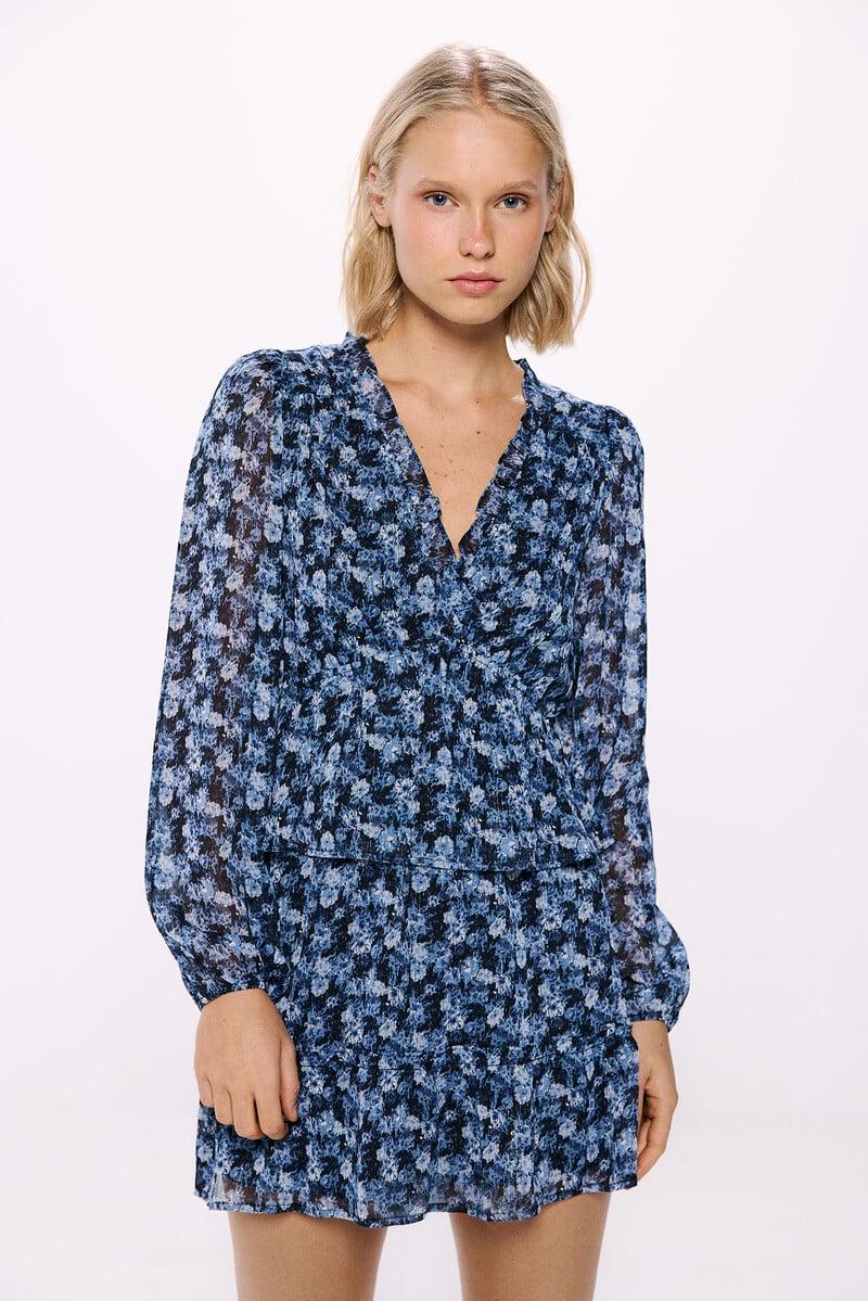 Cortefiel Blusa Gasa Lurex Estampada