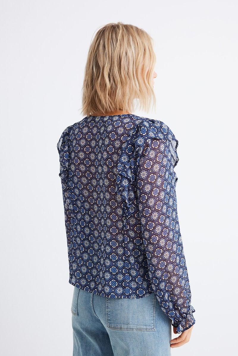 Cortefiel Blusa Gasa Volantes Estampada