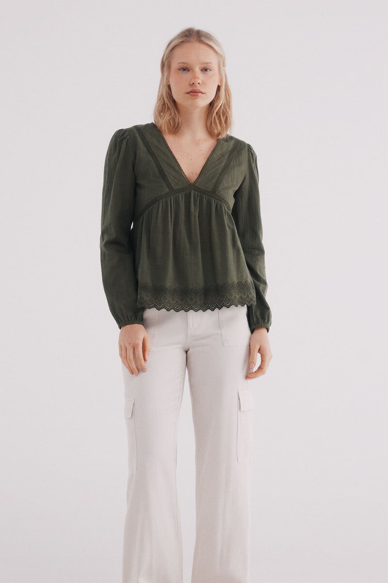 Cortefiel Blusa Laces Bordados