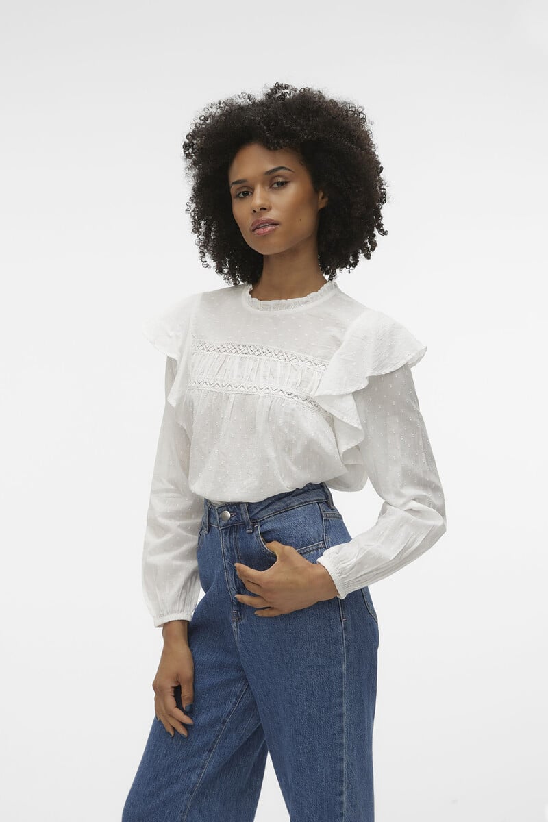 Cortefiel Blusa Plumeti Con Volantes