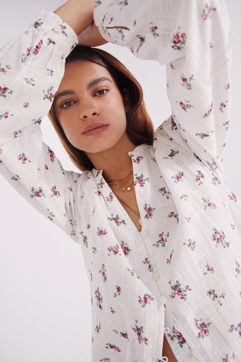 Cortefiel Blusa Rústica Algodón Flores