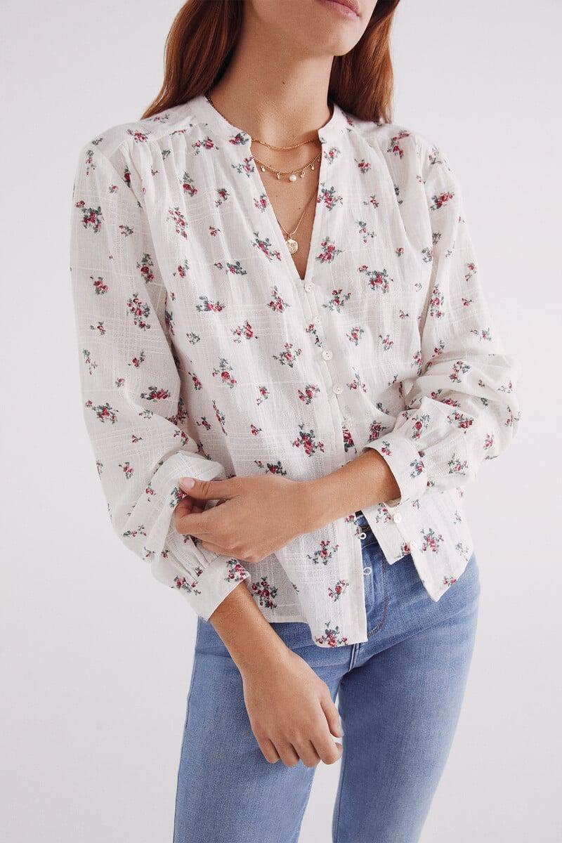 Cortefiel Blusa Rústica Algodón Flores