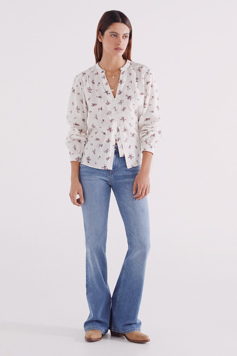 Cortefiel Blusa Rústica Algodón Flores