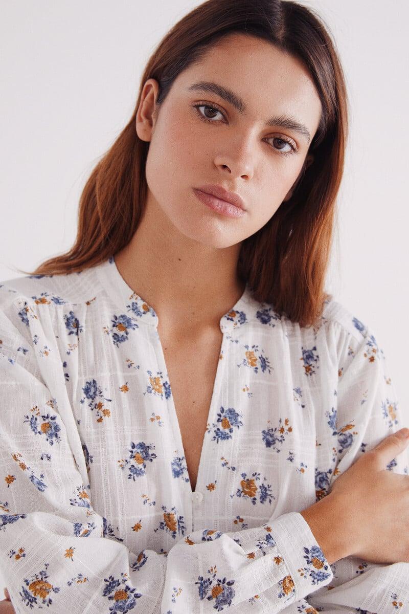 Cortefiel Blusa Rústica Algodón Flores