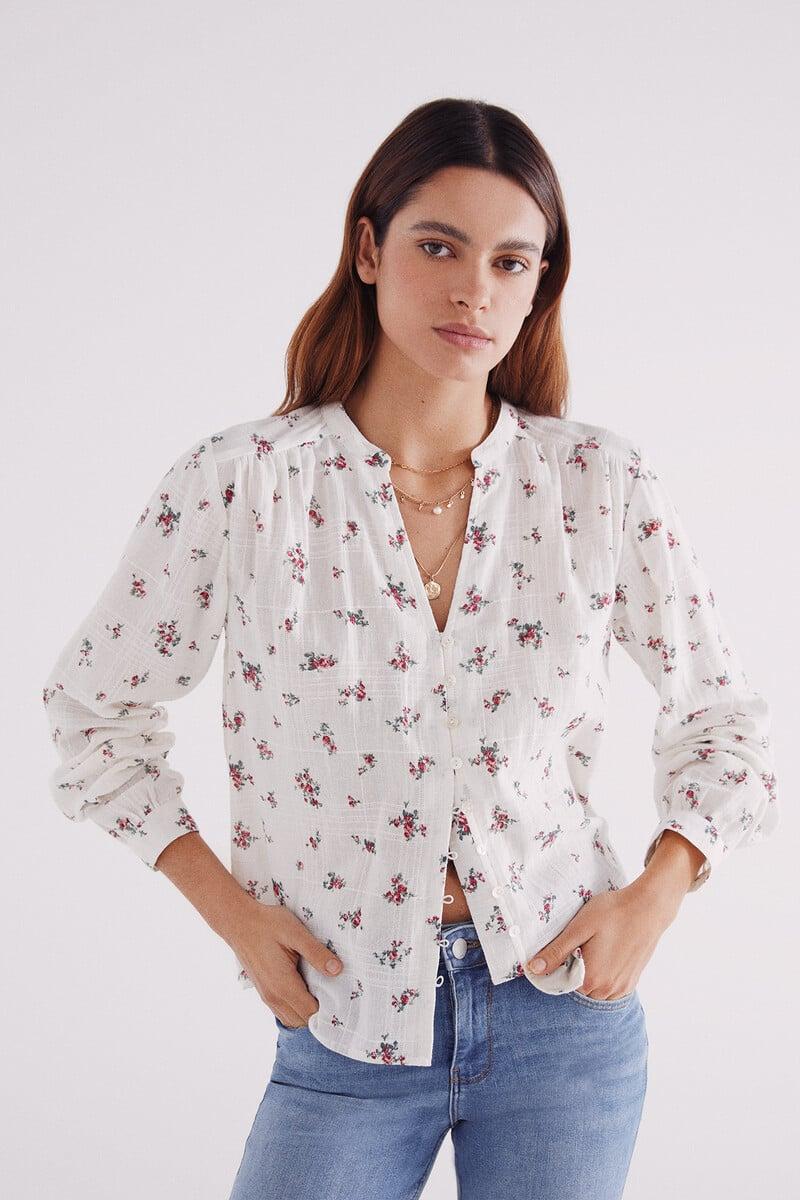 Cortefiel Blusa rústica algodón flores