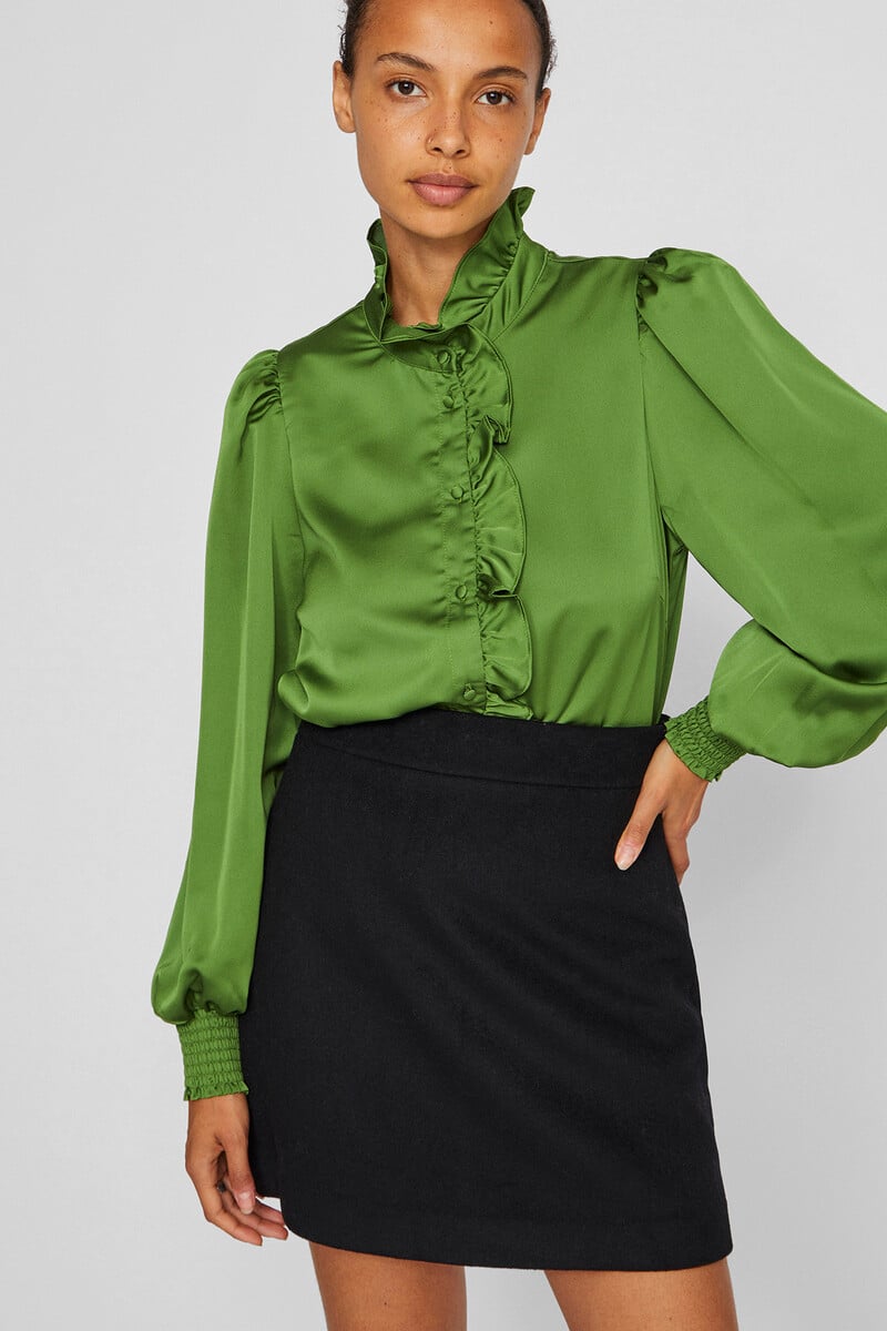 Cortefiel Blusa Satinada Con Volantes