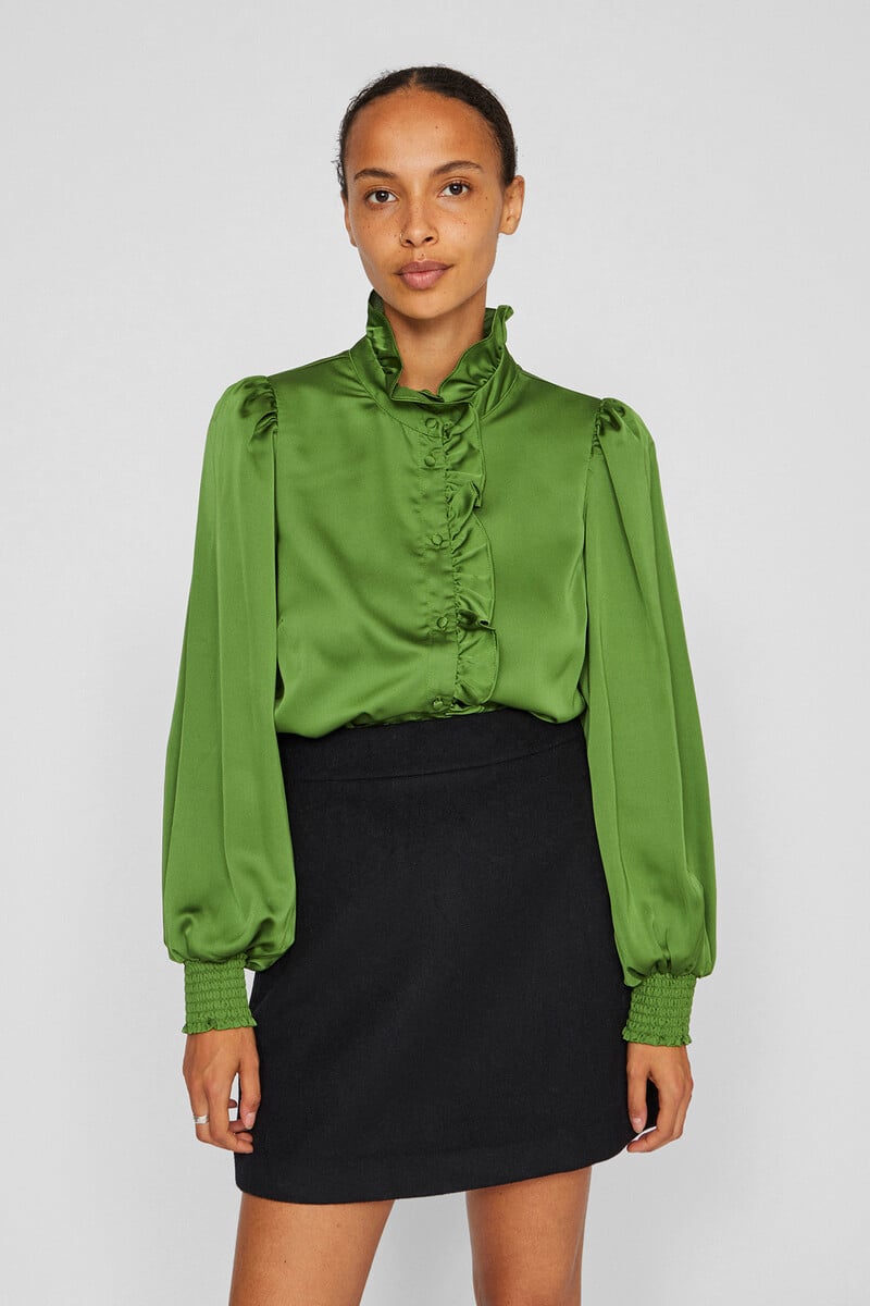 Cortefiel Blusa Satinada Con Volantes
