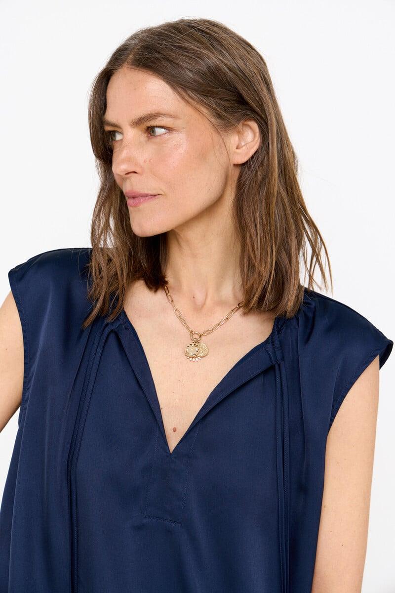 Cortefiel Blusa Satinada Cordón Fruncido