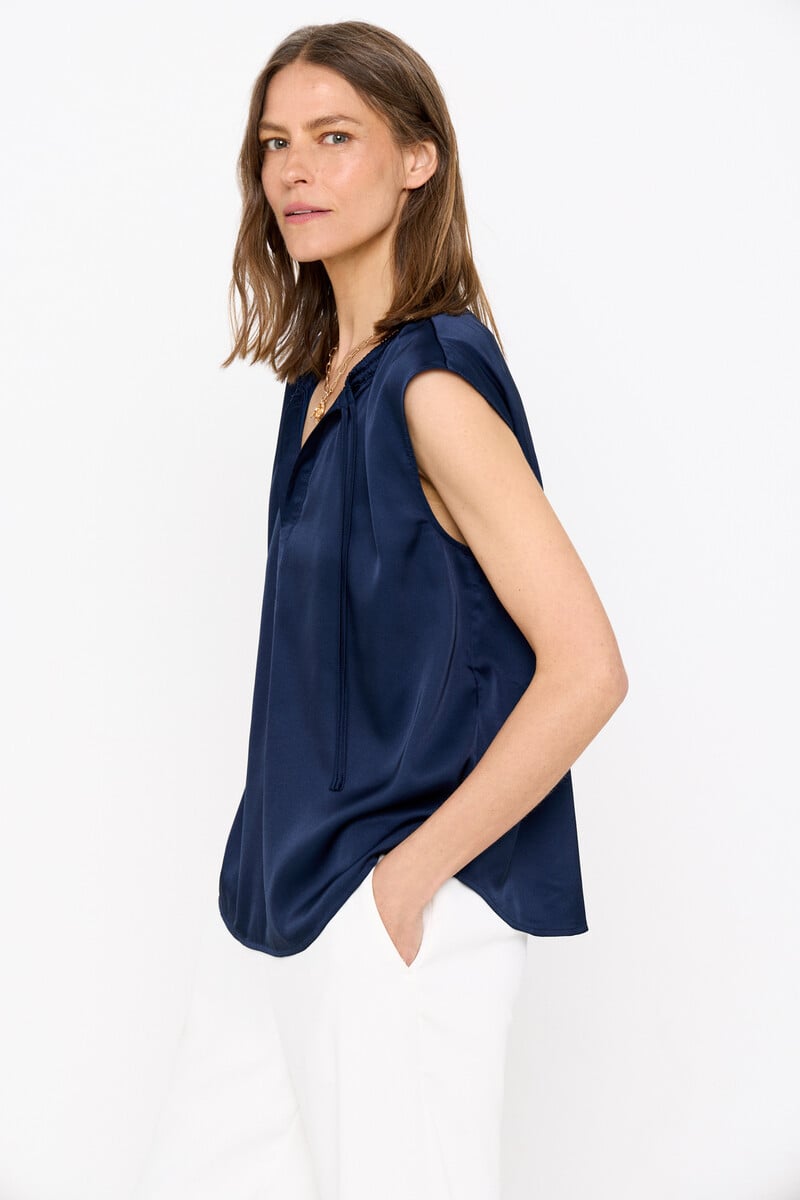 Cortefiel Blusa Satinada Cordón Fruncido