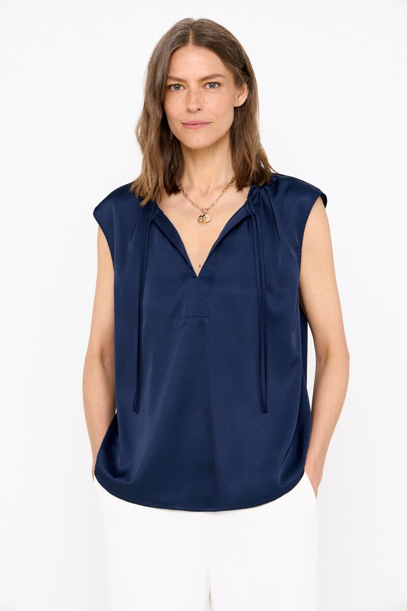 Cortefiel Blusa satinada cordón fruncido