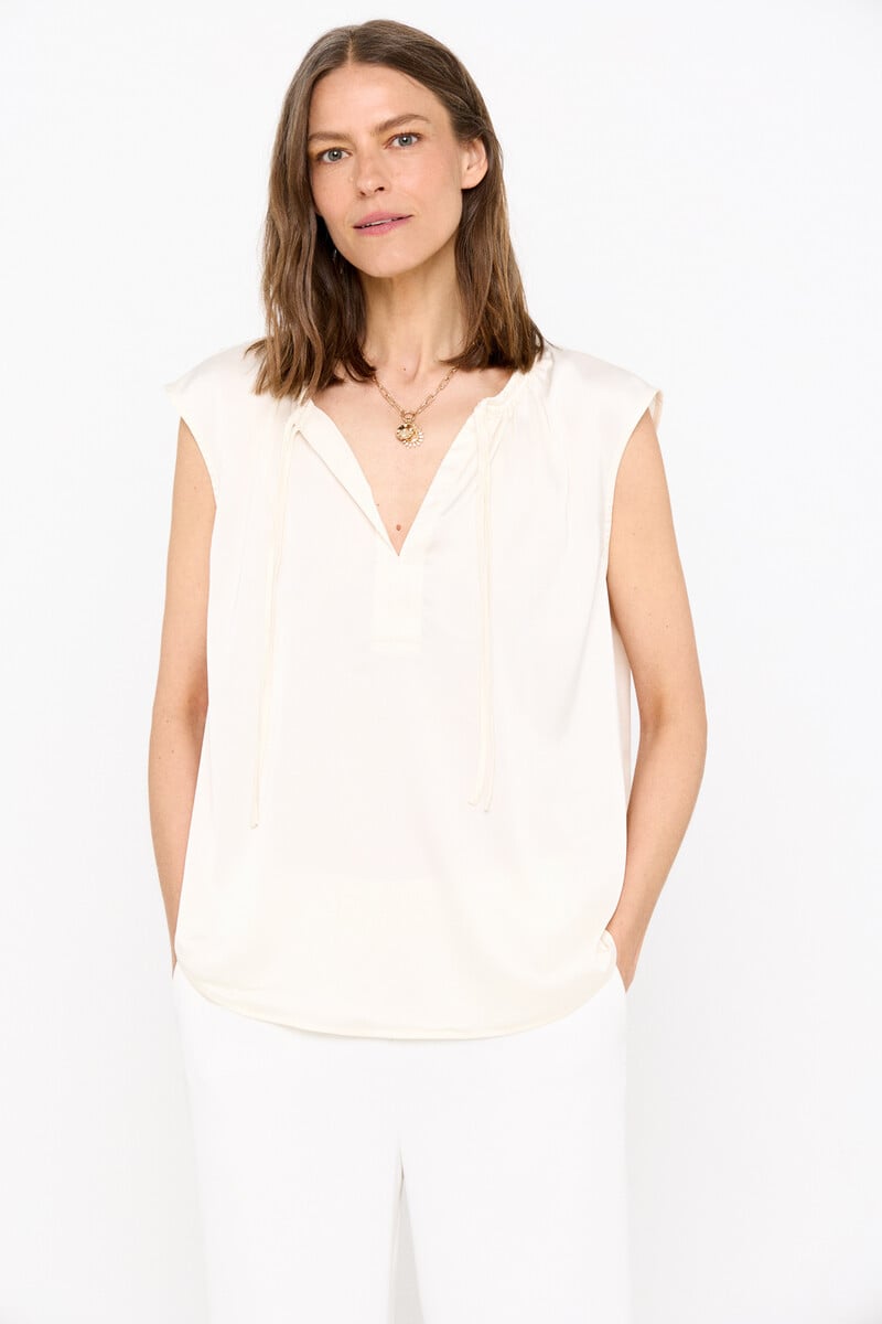 Cortefiel Blusa Satinada Cordón Fruncido