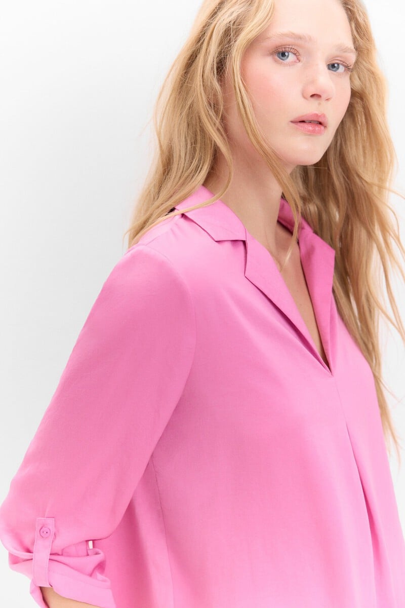 Cortefiel Blusa Satinada Cuello Solapa