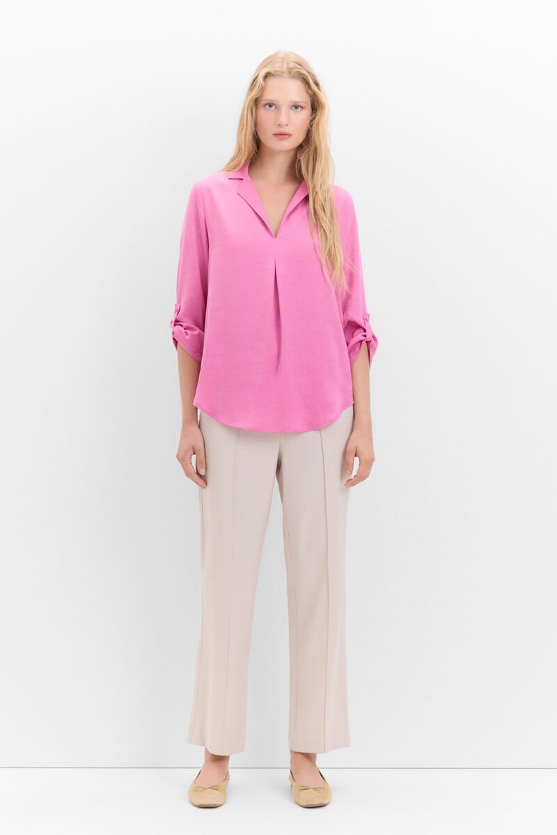 Cortefiel Blusa Satinada Cuello Solapa