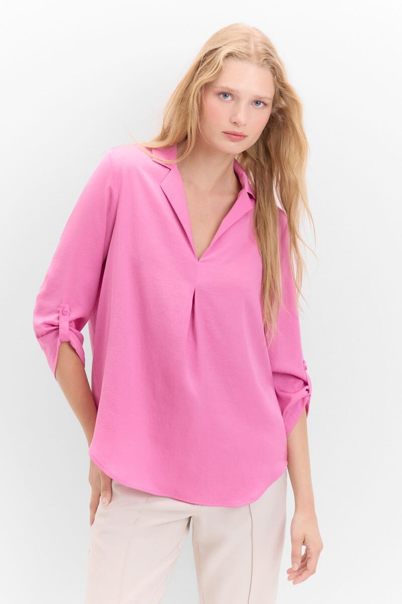 Cortefiel Blusa satinada cuello solapa