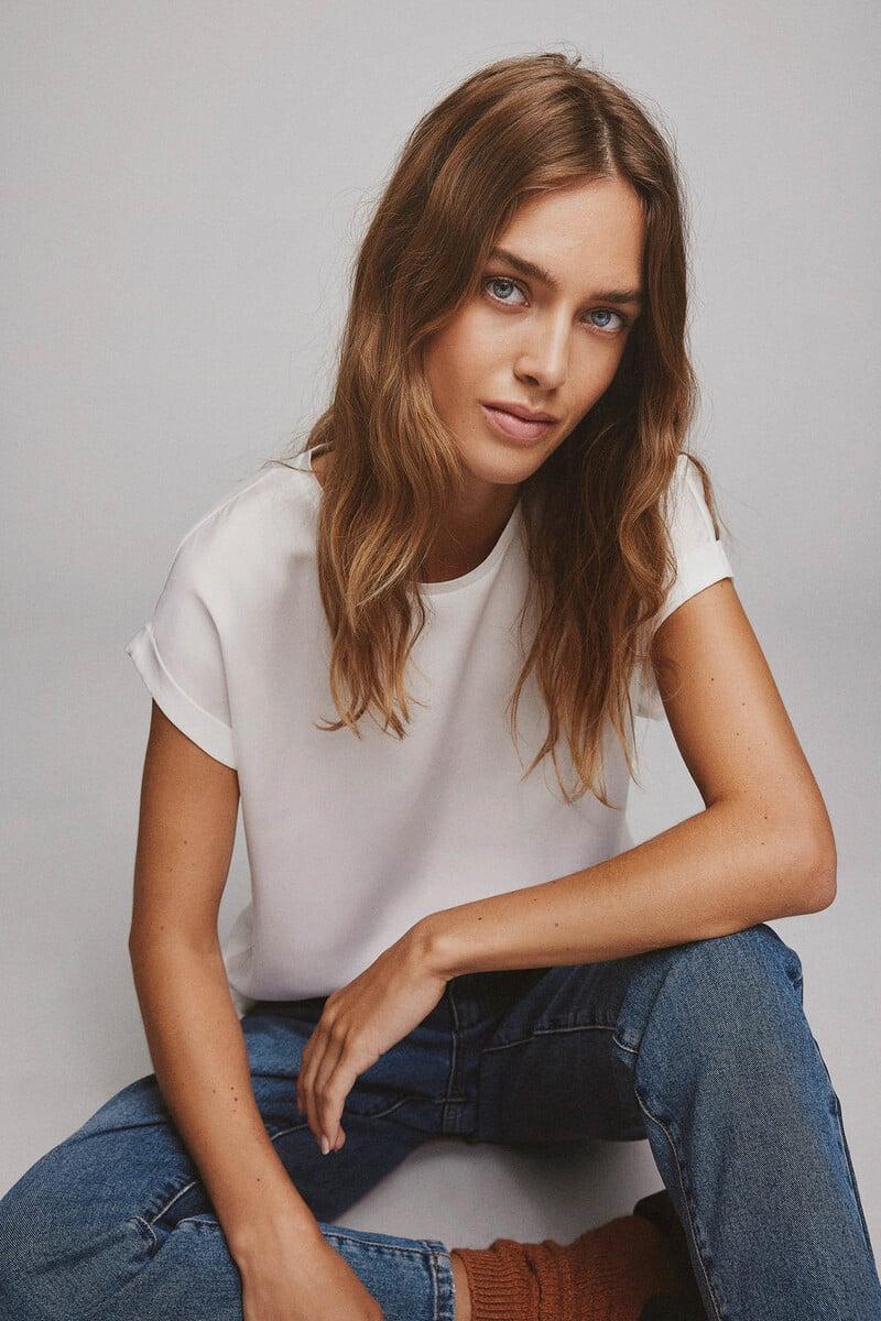 Cortefiel Blusa Satinada Manga Corta