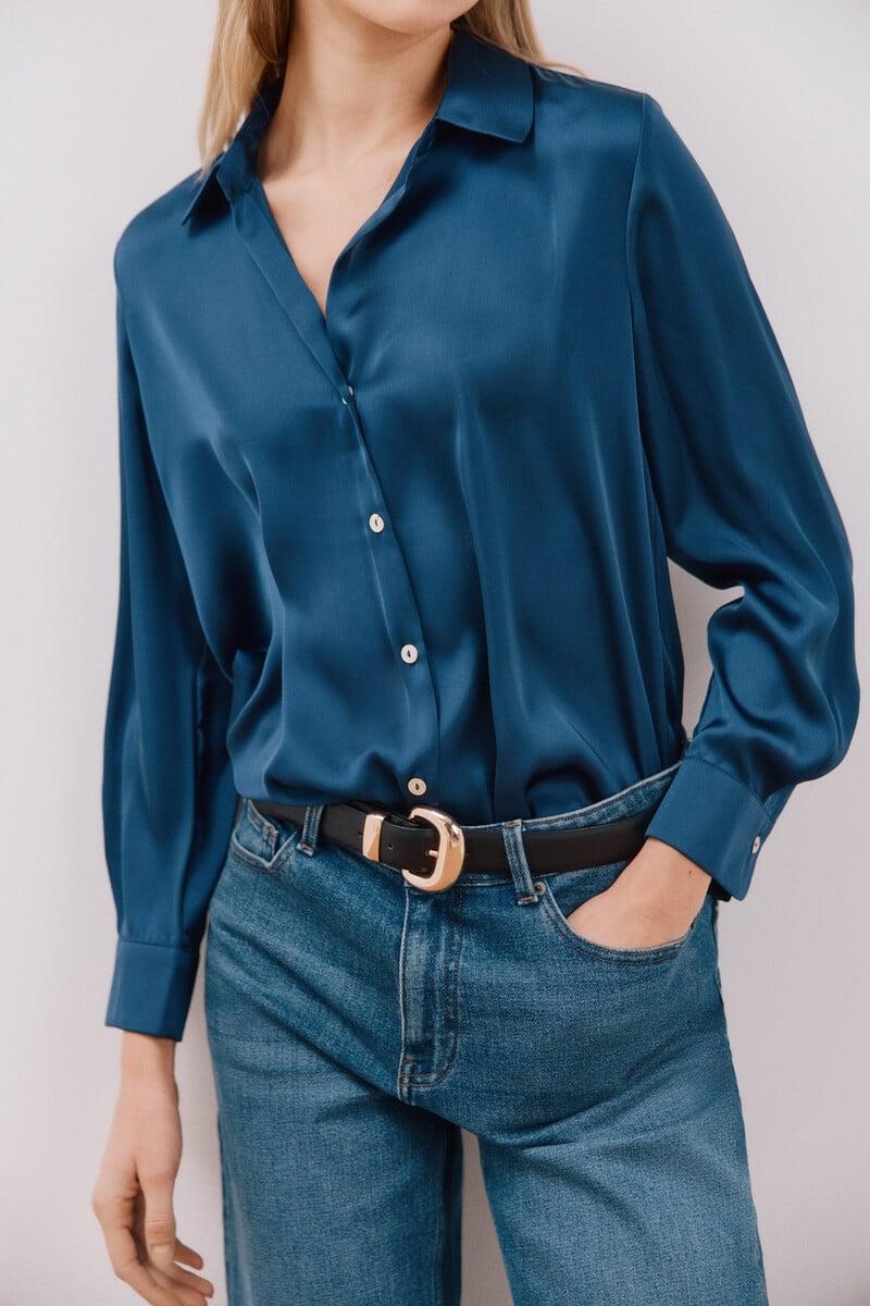 Cortefiel Blusa Satinada Manga Larga