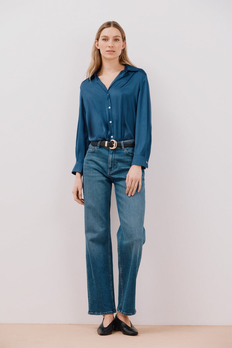 Cortefiel Blusa Satinada Manga Larga