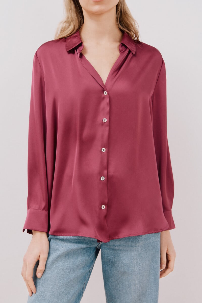 Cortefiel Blusa Satinada Manga Larga