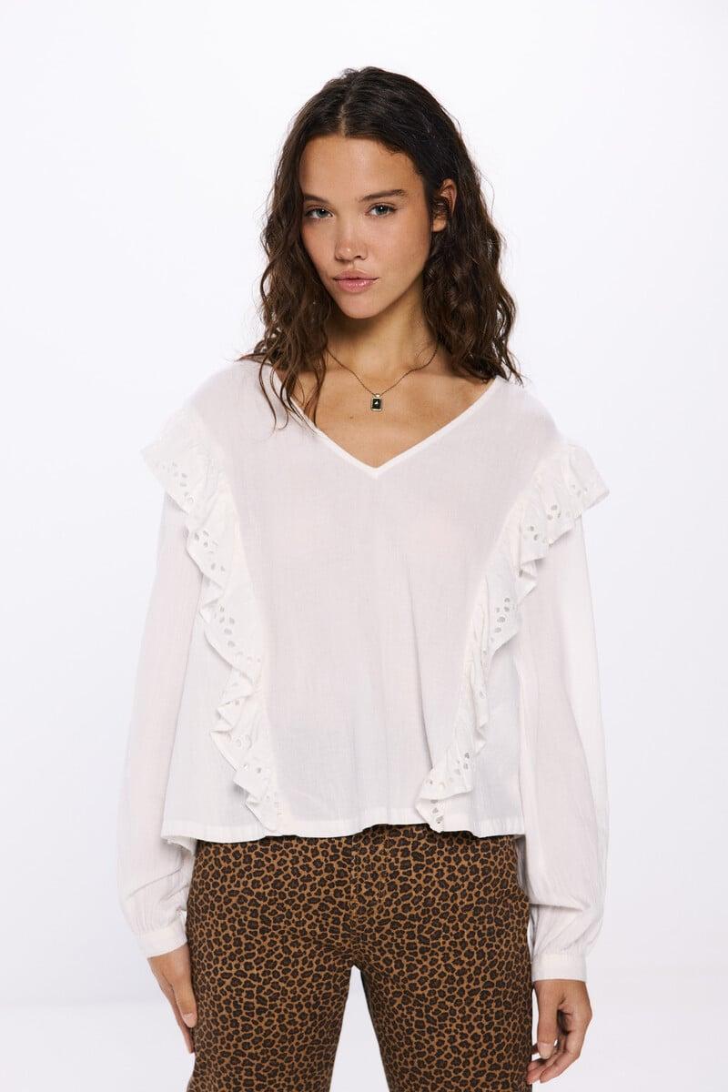 Cortefiel Blusa Volantes Schiffly