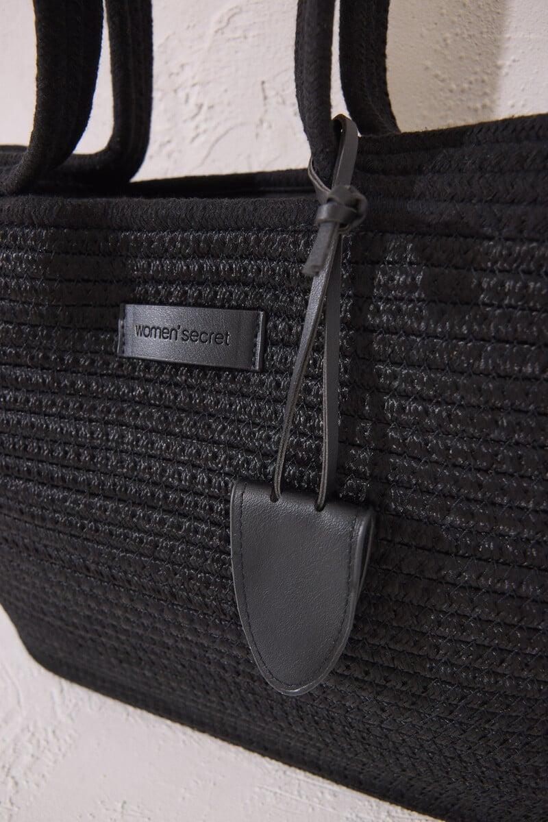 Cortefiel Bolso Capazo Negro Rafia