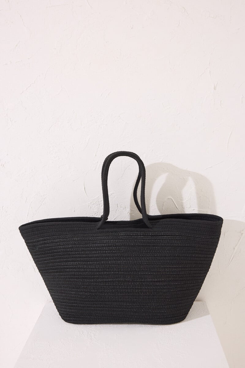 Cortefiel Bolso Capazo Negro Rafia