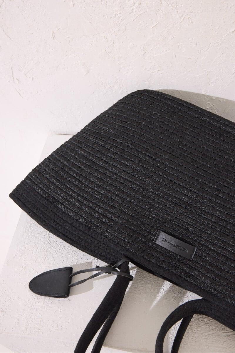 Cortefiel Bolso Capazo Negro Rafia