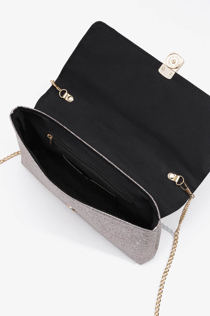 Cortefiel Bolso De Fiesta Efecto Piel Metalizado