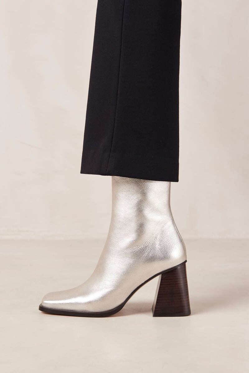 Cortefiel Botines De Cuero Plateado South Shimmer