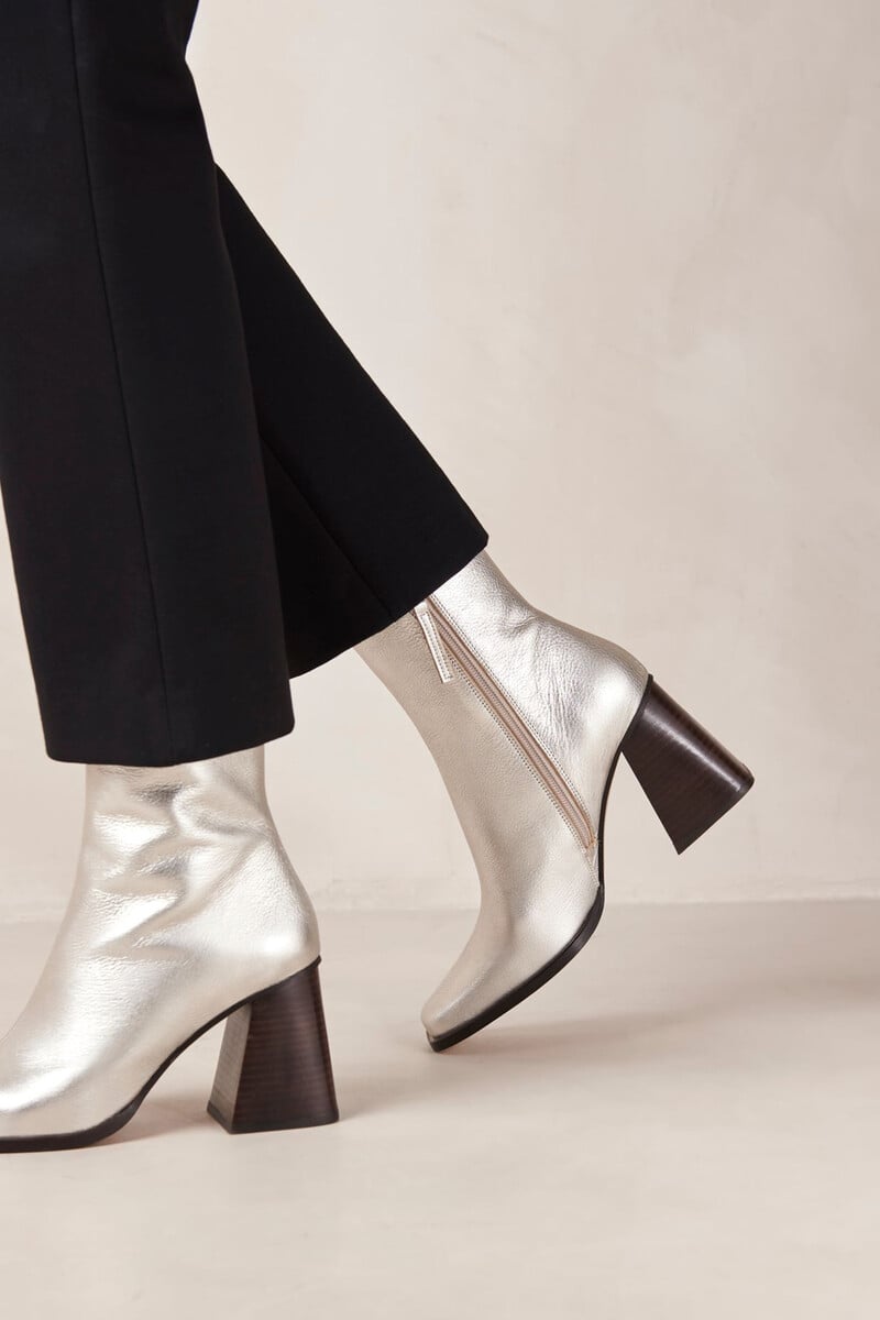 Cortefiel Botines De Cuero Plateado South Shimmer