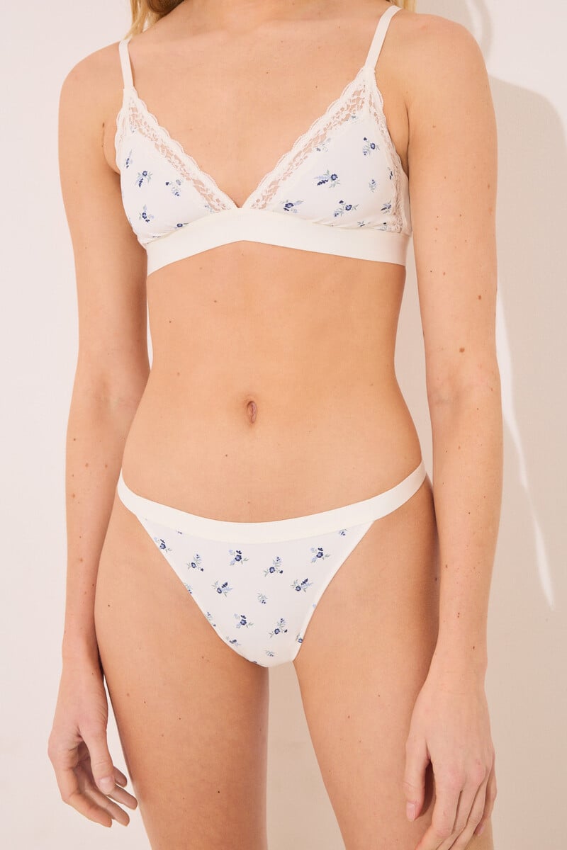 Cortefiel Braga Brasileña Tira Blanco Estampado